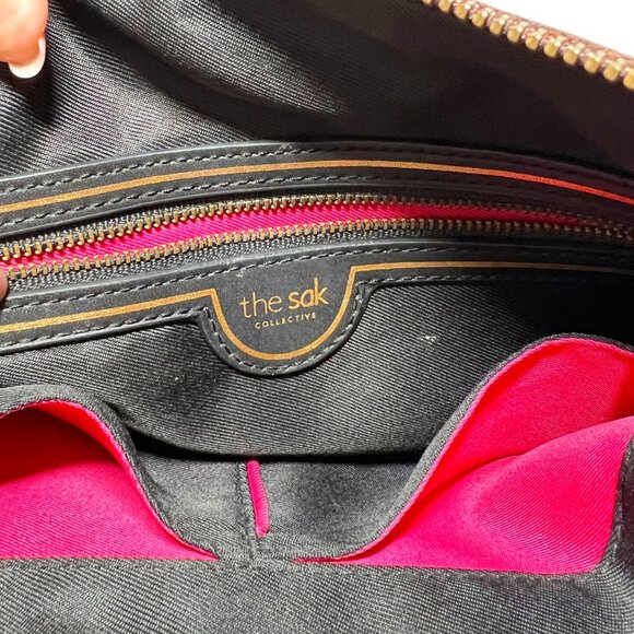 The Sak Collection-Brown Leather Embossed Floral Sides-Black/Pink inside-Phone - Picture 14 of 15